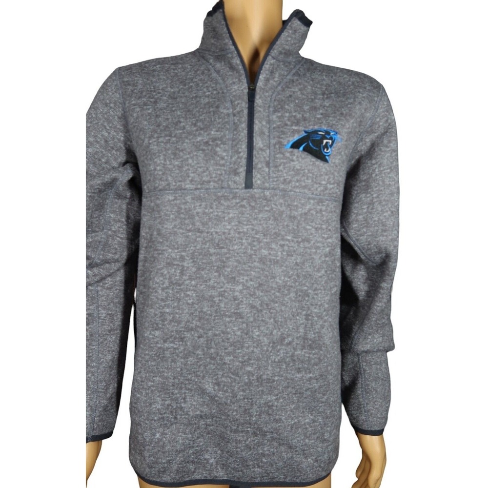 Carolina Panthers Sweater‎ Jacket Size L NFL Football 1/4 Zip Gray Pullover